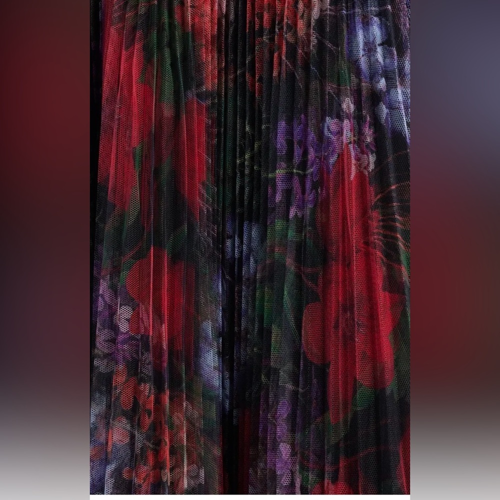 Hutch Strapless Floral Pleated Midi Dress in Red and Purple - Picture 6 of 6